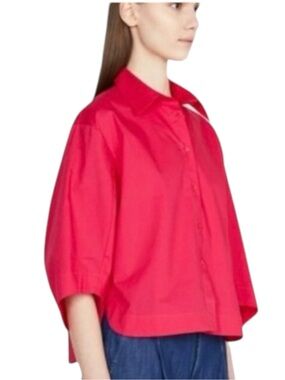 Sisley Hot Pink Cotton Kimono Sleeve Crop Button Up Top Blouse (M/L)